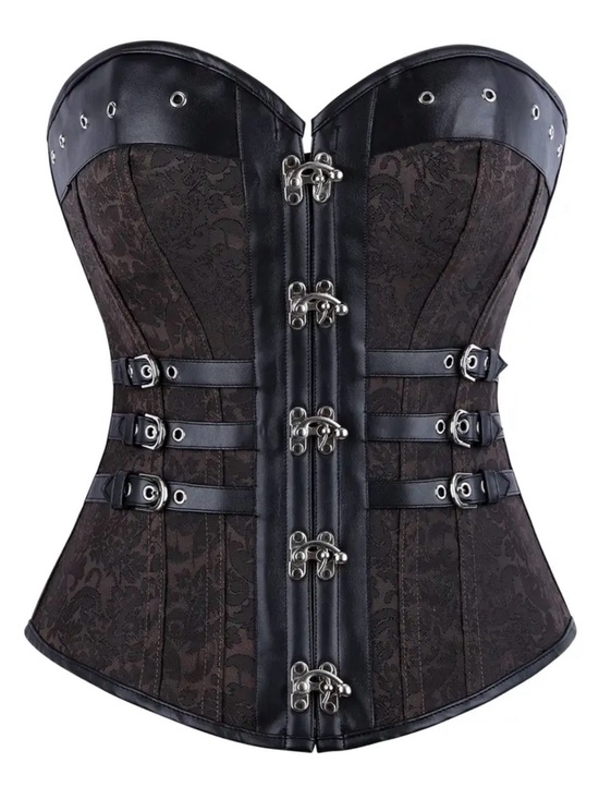 Other - Black Small Brocade Boned Corset with Hook Closures
